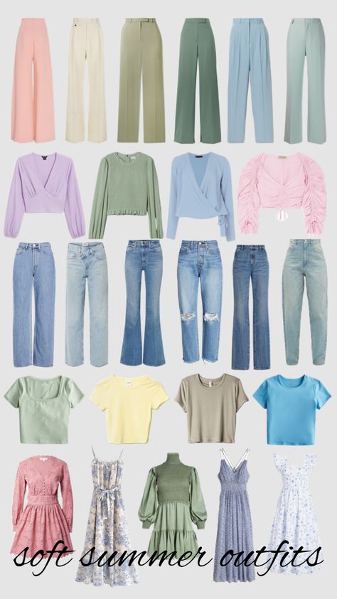 Summer Soft Aesthetic, Light Summer Soft Dramatic, Cold Summer Palette Outfit, Calm Summer Color Palette Outfits, Fair Soft Summer Outfits, Soft Summer Beachwear, Light Spring Style Outfit Ideas, Soft Summer Pallette, Soft Summer Season Outfits