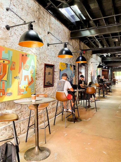 50 Best Austin Coffee Shops You Should Try - So Much Life Bars In Kitchen, Teal House, Kitchen Coffee Bar, Modern Coffee Shop, Coffee Bar Station, Gallery Cafe, Coffee Lab, Bar Station, Coffee Roastery