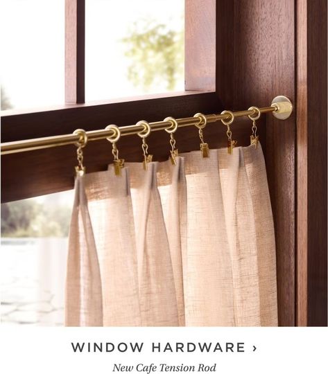 Window Hardware Kitchen Sink Cafe Curtains, Window Box Curtains, Pantry Cafe Curtain, Cafe Window Curtain, Cafe Curtains Brass Rod, Gold Cafe Curtain Rod, How To Place Curtain Rods, Kitchen Curtains Bay Window, Curtains Around Door