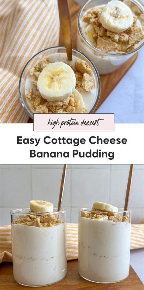 Enjoy this high protein banana cream pudding, a delicious recipe with cottage cheese that redefines healthy desserts. It’s protein packed, blending well to create a luscious cottage cheese banana pudding that's both filling and satisfying. Protein Banana Pudding, Cottage Cheese Banana, Healthy Banana Pudding, Creamy Banana Pudding, Cottage Cheese Dessert Recipes, Healthy Protein Desserts, Cottage Cheese Recipes Healthy, Cottage Cheese Desserts, 20g Of Protein