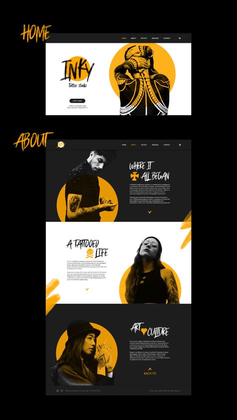 Inky Tattoo Studio Web design on Behance Desain Ux, 블로그 디자인, Monogramm Alphabet, Mises En Page Design Graphique, Net Design, Creative Website Design, Graphisches Design, Desain Editorial, Portfolio Website Design