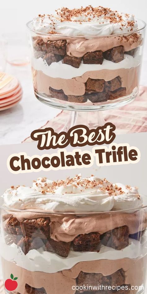 The Best Chocolate Trifle Recipe - Cooking with Recipes Brownie Trifle Desserts, Chocolate Trifle Recipe, Chocolate Trifle Desserts, Brownie Trifle Recipe, Chocolate Oreo Cheesecake, Trifle Recipes Easy, Trifle Bowl Recipes, Trifle Cake, Christmas Trifle