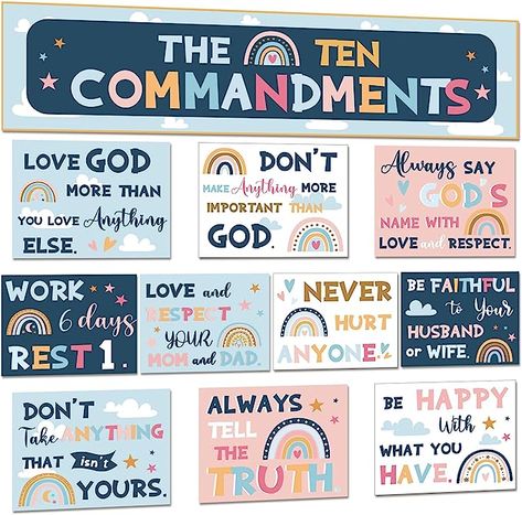 Amazon.com: gisgfim Ten Commandments Poster for Kids Sunday School Christian Bible Verse Poster Decorations Inspirational Religious Scripture Bulletin Board for Classroom Church Home Wall Decor : Office Products Catechism Classroom Decor, Primary School Classroom Decoration, Bible Study Classroom Decor, Bible School Classroom Decor, Inspiring Classroom Decor, Bible Verse Bulletin Board Ideas, Sunday Classroom Decor, Teen Sunday School Room Decor, Religious Classroom Decor