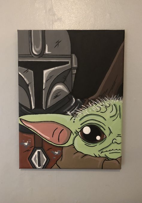 The Mandalorian Painting, Mandalorian Acrylic Painting, Grogu Paintings Easy, Mandalorian Painting Easy, Drawing Ideas Star Wars, Grogu Painting, Star Wars Painting Easy, Mandalorian Painting, Paintings For Men