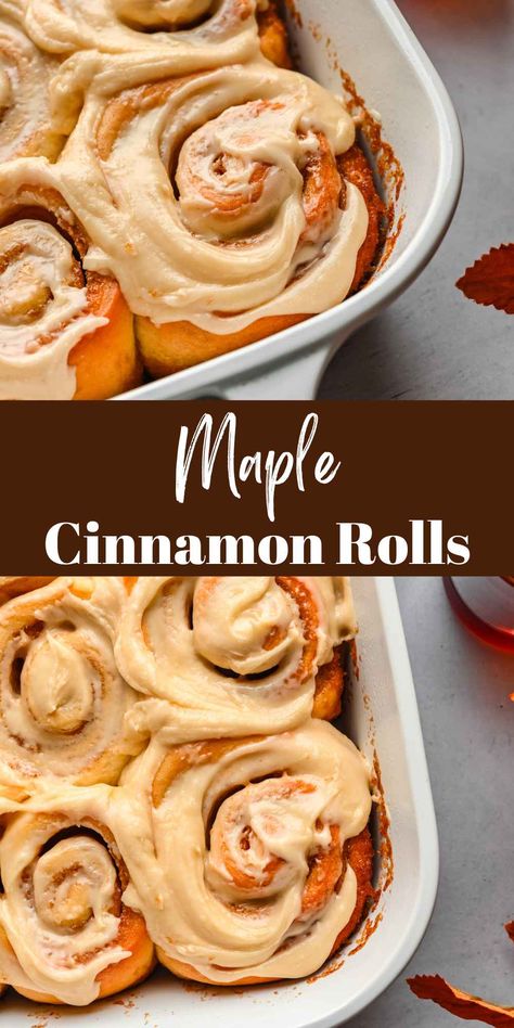 Cinnamon Roll Dutch Baby, Thanksgiving Breakfast Cinnamon Rolls, Maple Sweet Bread, Cinnamon Rolls Homemade Flavors, Maple Glaze For Cinnamon Rolls, Magnolia Cinnamon Rolls, Cinnamon Rolls With Maple Icing, Cinnamon Rolls With Maple Frosting, Maple Cinnamon Roll Icing