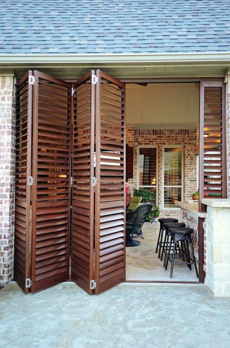 Awning Patio, Accordion Door, Bahama Shutters, Partition Ideas, Outdoor Shutters, Shutter Blinds, Enclosed Patio, Outdoor Blinds, Backyard Paradise