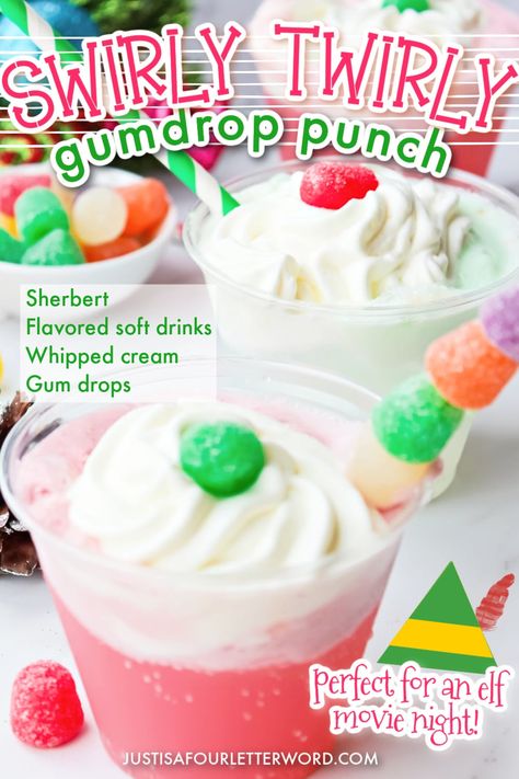 Swirly Twirly Gumdrop Punch, Sea Of Swirly Twirly Gumdrops, Elf Movie Themed Drinks, Buddy The Elf Activities, Elf Desserts Buddy The, Buddy The Elf Birthday Cake, Buddy The Elf Cocktail, Elf Movie Themed Party Food, Elf Movie Themed Cocktails