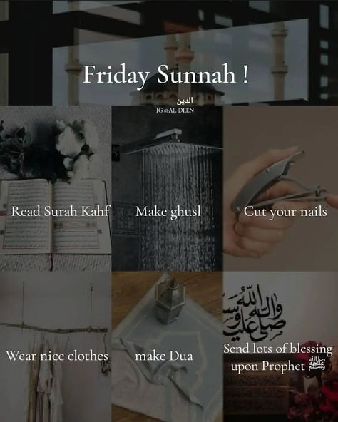 Al Deen | Friday Sunnah 🤍💫 . . . Follow For More islamic reminders ♥️ Pic Credit to it’s owner . . . #bismillah #jummah #friday #islamicquotes… | Instagram Friday Sunnah, Surah Kahf, Friday Quotes, Islamic Reminders, Its Friday Quotes, Follow For More, Islamic Quotes, You Nailed It, Cool Outfits