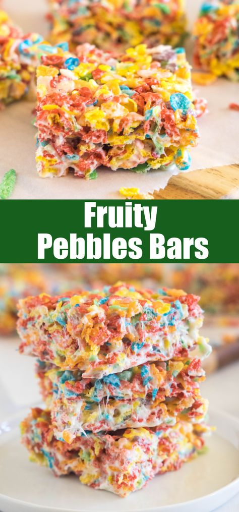 Just 4 ingredients to make the sweet, fruity, and delicious Fruity Pebbles Bars. A fun twist on a classic for a whole new treat. Outshine Fruit Bars Recipe, Fruity Pebbles Bars, Cafe Meals, Kid Friendly Desserts, Fruity Pebble Bars, Softball Poses, Fruity Pebbles Treats, Mouthwatering Desserts, Kid Friendly Dessert