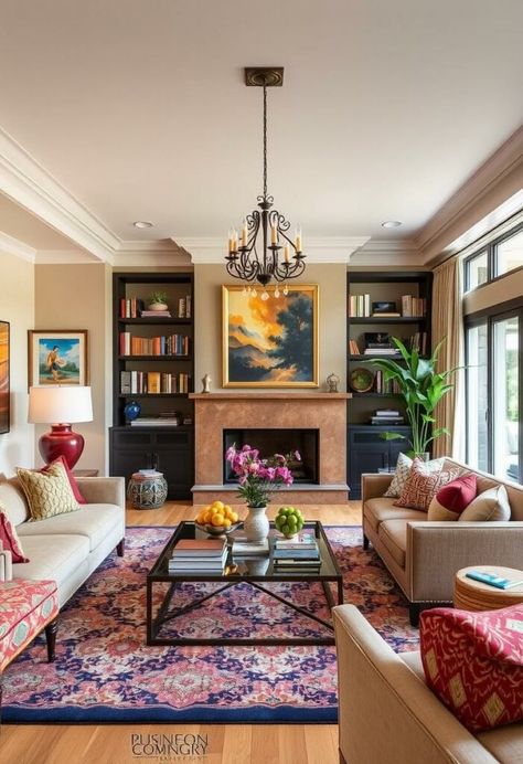 30 Stunning and Colorful Living Room Ideas You Haven’t Seen Before! Celebrity Living Rooms, Living Room Inspiration Colorful, Eclectic Traditional Living Room, Colorful Living Room Ideas, Glamorous Room, Townhouse Ideas, Bold Living Room, Colorful Living Room, Color Palette Living Room