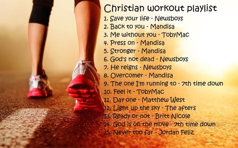 15 upbeat christian songs that will get you through a run or workout. By Jennifer Jackson Christian Running Playlist, Christian Workout Playlist, Upbeat Christian Songs, Song Mixes, Exercise Playlist, Christian Workout Songs, Christian Playlist, Worship Playlist, Christian Gym