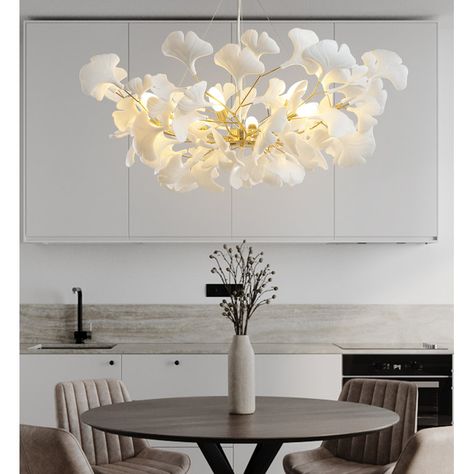 Mishaela 8 - Light Ginkgo Chandelier Way Day Ginko Chandelier, Ginkgo Chandelier, Room Pieces, Dining Pendant, Branch Chandelier, Globe Chandelier, Modern Pendant, Pendant Chandelier, Nature Aesthetic