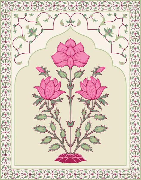 Mughal flower motif. Botanical floral ethnic motif, and Indian mughal flower motif with background. Flower Background Design Floral Prints, Mughal Inspired Interiors, Desi Background, Indian Prints And Patterns, Mughal Elements, Mughal Art Motifs, Mughal Aesthetic, Indian Floral Motifs, Mughal Floral Motifs