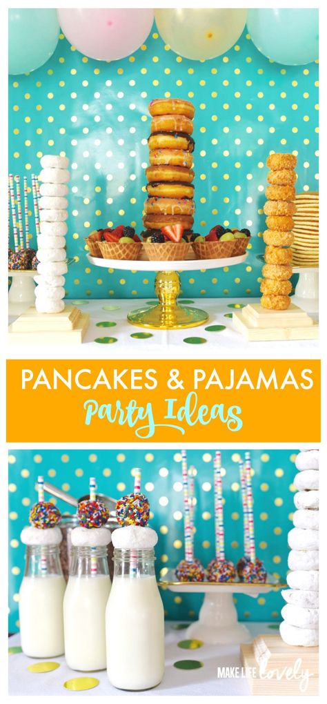 Pancakes and Pajamas Party Ideas.  Such a FUN party!!  #GatherNow #ad Pancake Tea Party, Pancake Pajama Birthday Party, Pj And Pancake Party Ideas, Pajama Party Ideas For Kids, Pancake And Pajamas Birthday Party, Pajamas And Pancakes Birthday Party, Pancakes And Pajamas Party Christmas, Pancake And Pajama Party Ideas, Pajamas Party Ideas