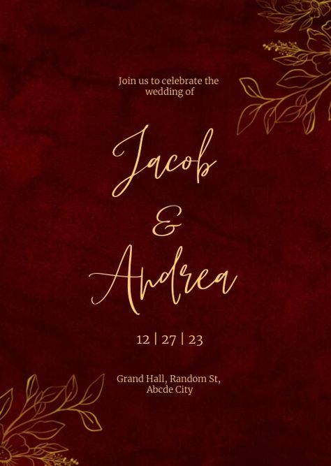 152,160+ Free Templates for 'Wedding invitation maroon' Maroon And Gold Invitations, Red Wedding Invitations Elegant, Wedding Card Design Templates, Maroon Template, Wedding Invitations Maroon, Red Invitation Template, Maroon Wedding Invitations, Maroon Invitation, Red Wedding Card