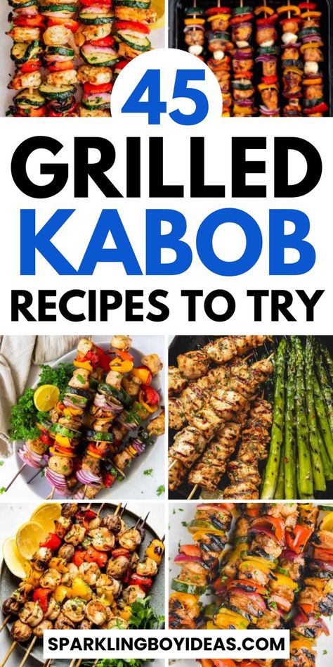 Blackstone Kabob Recipes, Easy Kebabs Skewers, Barbecue Chicken Kabobs, Meat Kabobs On The Grill, Blackstone Shish Kabobs, Blackstone Skewers, Summer Kebab Recipes, What To Grill For A Party, Chicken Sausage Kabobs