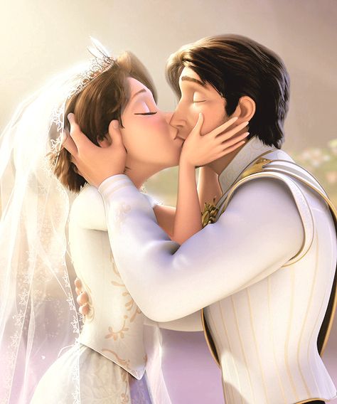 Rapunzel and Eugene Rapunzel Y Flynn, Rapunzel Aesthetic, Disney Kiss, Rapunzel Wedding, Rapunzel And Eugene, Gif Disney, Flynn Rider, Princess Rapunzel, Film Disney