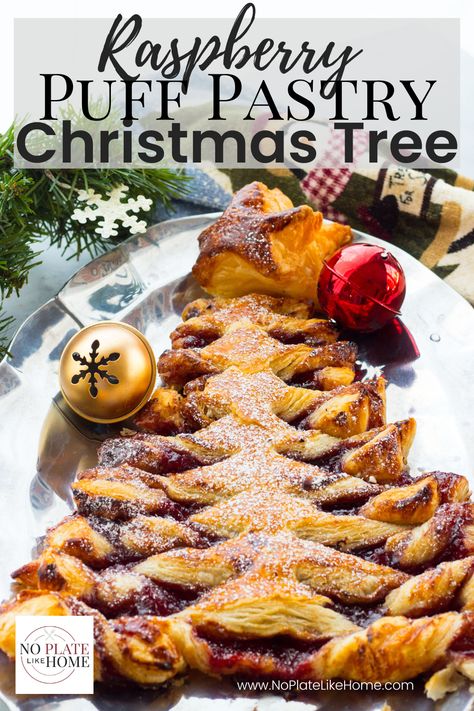 This four-ingredient Raspberry Puff Pastry Christmas Tree is a pull-apart Christmas tree-shaped dessert that's not only festive but delicious and easy-to-make. It's topped with a "shooting star" too. Add this easy dessert to your holiday baking list. Click the link to get the recipe! Christmas Tree Twist Pastry, Christmas Candy Cane Pastry, Christmas Desserts Pastry, Christmas Tree Bake, Christmas Breakfast Puff Pastry, Christmas Tree Breakfast Pastry, Pastry Tree Christmas, Puff Pastry Pull Apart Christmas Tree, Puff Pastry Tree Christmas Recipe