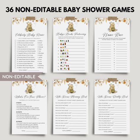 Winnie The Pooh Games, Pooh Baby Shower Games, Vintage Pooh Bear, Vintage Pooh, Cartoon Mom, Winnie The Pooh Baby Shower, Candy Match, Who Knows Mommy Best, Baby Word Scramble