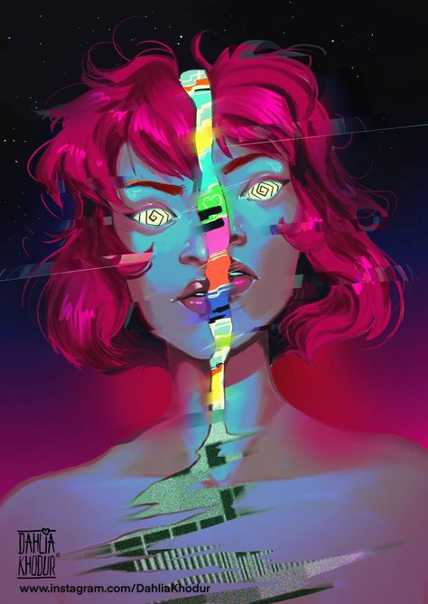 Glitched Character Design, Glitch Character Art, Glitch Person, Neon Concept Art, Glitch Character Design, Neon Character Design, Glitch Character, Metaphor Art, Arte Grunge