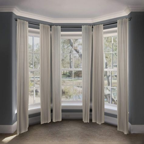 AmazonSmile: Rod Desyne 13/16 inch Bay Curtain Rod, 20-36 inch, 38-72 inch, Black : Home & Kitchen Bay Window Curtains Living Room, Bay Window In Living Room, Bay Window Drapes, Bay Window Dining Room, Bay Window Curtain Ideas, Bay Window Dressing, Bay Window Bedroom, Living Room Bay Window, Bay Window Rod