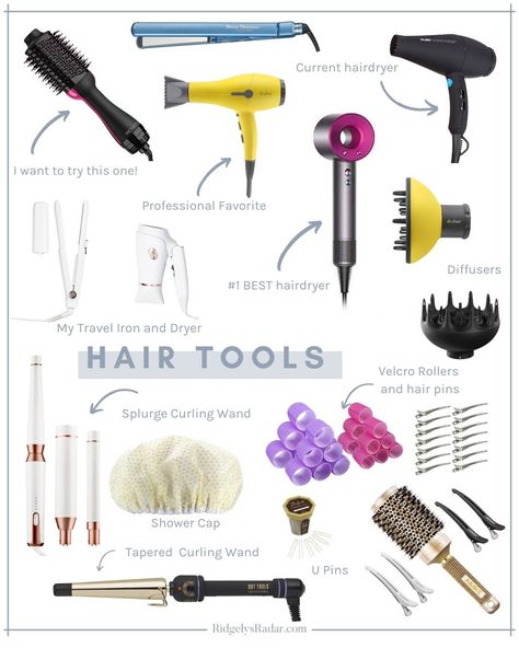 It's hard enough to do your own hair but not having the right tools is even harder. Here are my favorite hair tools that get the job done! | RidgelysRadar.com #besthairtools #favoritehairtools #hairdryer #curlingiron #flatiron #showercap #hairpins #velcrorollers #diffuser Hair Tool Set, Blow Dryers, Hair Care Tools, Hair Supplies, Wand Curls, Hair Routines, Dryers, Short Bob Hairstyles, Hair Care Routine