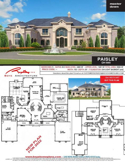 PAISLEY PLAN-DH 845 — Custom Home Design | House Plans | Boye Home Plans Grand House Plans, 10 Room House Plans, Luxurious House Layout, House Plan Mansion, Big House Plans Luxury Home Design, Modern Mansion House Plans, Luxury Home Layout, Mansions Layout, Old Money House Layout