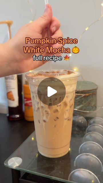 Brookelyn  Meyer ☕️✨🌸 on Instagram: "Pumpkin Spice White Mocha 🎃  How To Make a Pumpkin White Chocolate Mocha at home:  🎃 2 tbsp white chocolate sauce @kyyachocolate (code BROOKELYNKYYA10 for $$ off) 🎃 splash of vanilla syrup @amoretti (code BROOKELYN15) 🎃 2 shots espresso @nespressousa  🎃 milk 🎃 ice Cold foam: 3 tbsp heavy cream, 2 tbsp milk, 1 tbsp amoretti pumpkin spice syrup  Follow me @brookelynlikesespresso for more on here, TikTok, and YouTube 🎃💕  #coffee #pumpkin #pumpkinspice #whitemocha #coffeeaddict #icedlatte #pumpkindrinks" Pumpkin Mocha Coffee, White Chocolate Mocha Sauce, White Chocolate Iced Coffee, White Chocolate Mocha Protein Coffee, Pumpkin White Mocha, Pumpkin Spice Mocha, Mocha Coffee Recipe, Iced White Chocolate Mocha, White Chocolate Sauce