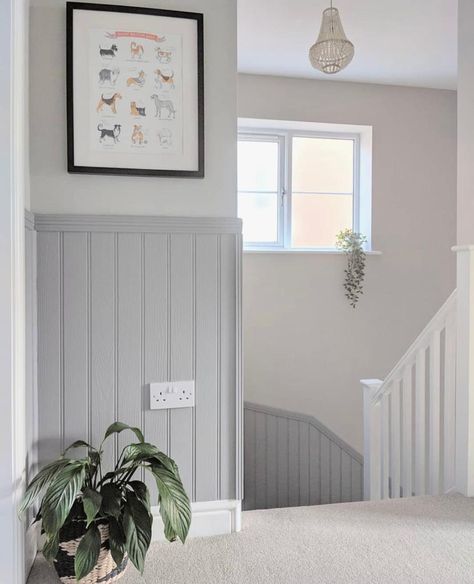 MDF Wall Panelling | DIY Wall Panelling by EASipanel Half Wall Panelling Stairs, Tongue And Groove Stair Panelling, Half Wall Tongue And Groove Panelling, Grey Half Wall Panelling, Tongue And Groove Walls Hallway, Diy Panelling Walls Hallways, Shaker Style Paneling, Hallway Wall Paneling Ideas, Panelling In Hallway