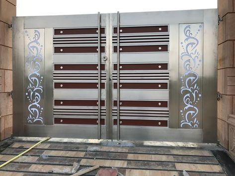 Check out this awesome project: STAINLESS STEEL GATE Main Door Gate, Single Floor House Design, Stainless Steel Gate, Home Gate Design, Gate Wall Design, Steel Front Door, House Main Door Design, House Main Gates Design, Steel Door Design