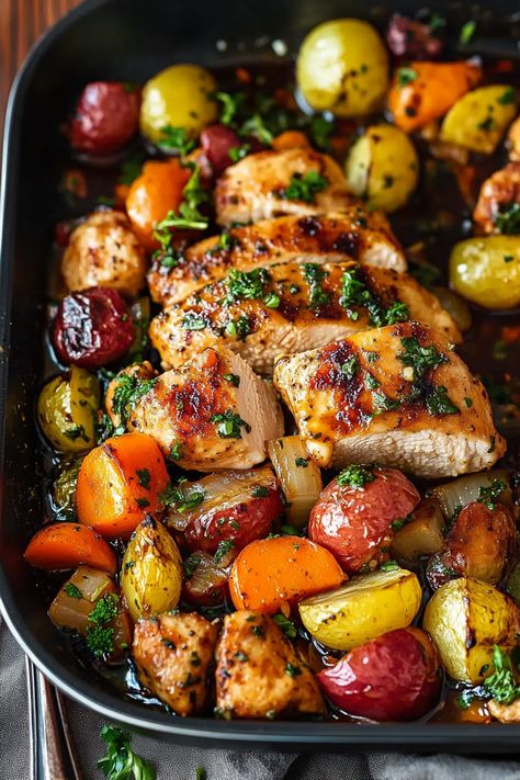 One Pan Balsamic Chicken Dinner Recipes Bell Peppers, One Dish Chicken Meals Healthy, Baked Chicken And Veggies Recipes Oven, Clean Chicken Dinner Recipes, Balsamic Chicken With Roasted Vegetables, Chicken And Veggies One Pan Oven, One Pan Balsamic Chicken And Veggies, Chicken Breast Vegetable Recipes, Roasted Chicken And Veggies One Pan