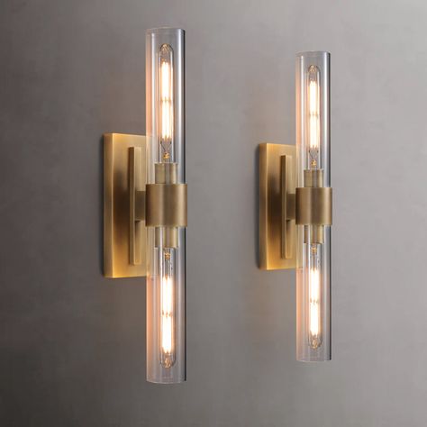 Orren Ellis Zolee luxury brass glass lighting pole (Including Bulb) | Wayfair Overhead Vanity Lights Bathroom, Motion Sensor Light Bathroom, Brushed Gold Vanity Light, Sconses Hallway Modern, Vanity Bar Lights Bathroom, In Shower Lighting, Gold Sconces Bathroom, Basement Sconces, Bathroom Wall Sconces Double Vanity