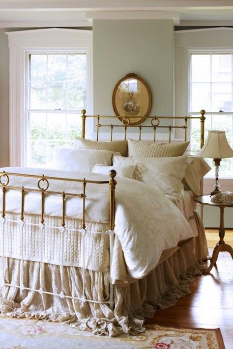 Charming Iron Bed Ideas + Tips | Artisan Crafted Iron Furnishings and Decor Blog Neutral Bedroom Design, Bedding Design, Cozy Sleep, Brass Bed, Neutral Bedroom, Iron Bed, Dreamy Bedrooms, Chic Bedroom, Inspired Living