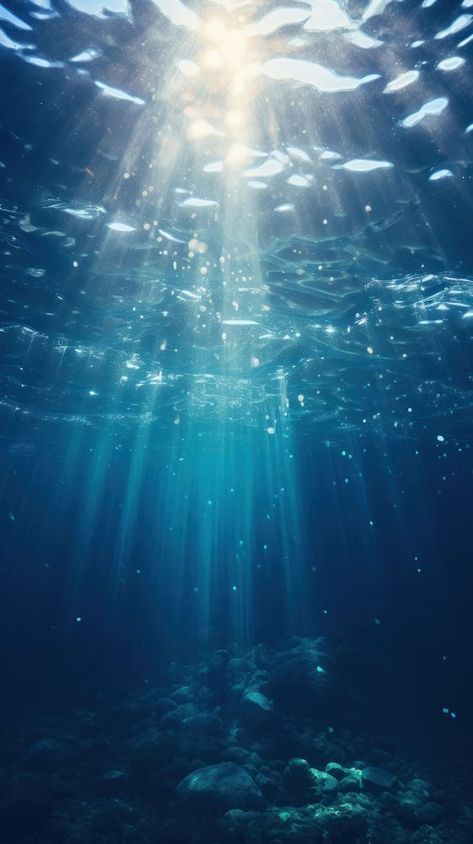 Underwater sunlight sea outdoors. | premium image by rawpixel.com Moon Under The Sea, Open Ocean Underwater, Ocean Background Underwater, Under The Sea Aesthetic, Underwater Sunlight, Deep Sea Painting, Underwater Reference, Sun Underwater, Mercedes Art