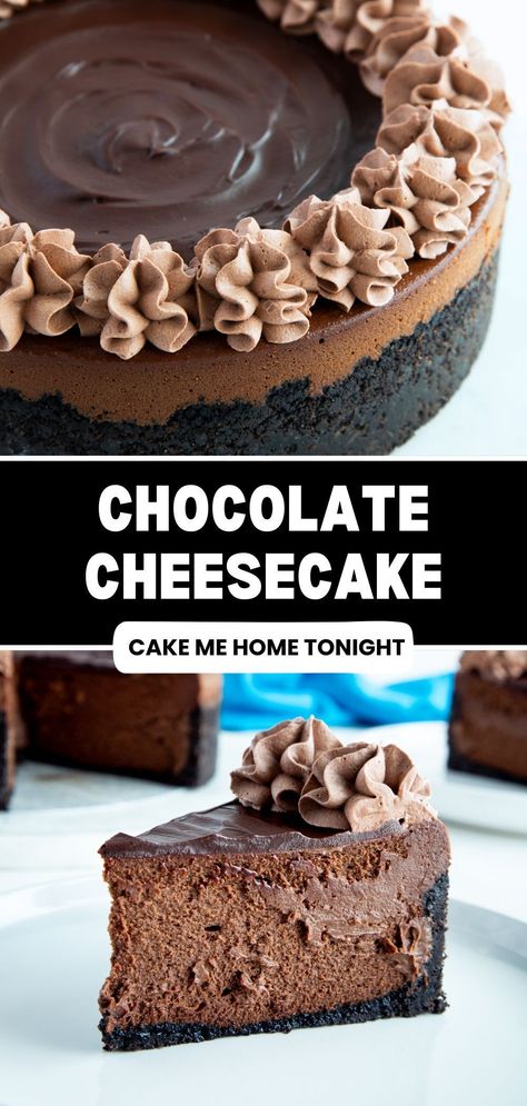 This chocolate cheesecake recipe is the perfect dessert for chocolate lovers. Made with an Oreo cookie crust, creamy chocolate cheesecake filling, chocolate ganache, and chocolate whipped cream, this cheesecake is decadent and delicious. Oreo Cheesecake Crust, Easy Chocolate Cheesecake, Chocolate Cheesecake Recipe, Creamy Chocolate Cheesecake, Low Carb Cheesecake Recipe, Chocolate Ganache Recipe, Oreo Cookie Crust, Best Chocolate Desserts, Chocolate Cheesecake Recipes