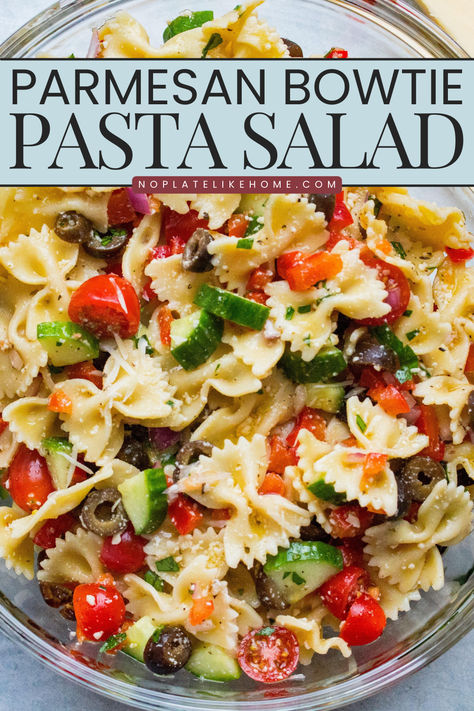 Parmesan Bowtie Pasta Salad Great Pasta Salad Recipes, Pasta Salad With Greek Dressing, Pasta Salad With No Tomatoes, Pasta Salad With Red Onion, Bowtie Salad Recipes, Pasta Salad Recipes Healthy Easy, Italian Recipes No Pasta, Cold Parmesan Bowtie Pasta Salad, Pasta Salad With Tomatoes And Mozzarella