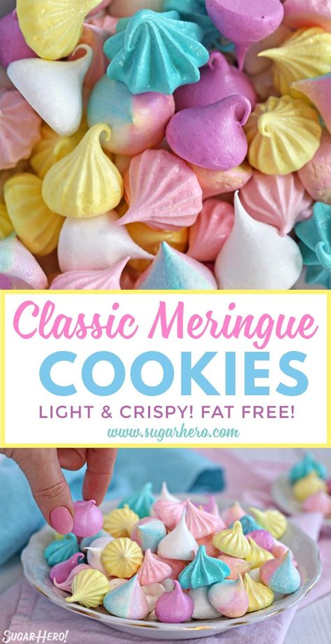 Simple Pretty Desserts, Flavored Meringue Cookies, Merengue Cookies, Meringue Recipes, Fat Free Desserts, Easy Meringues, Meringue Cookie Recipe, Cookies Light, Meringue Desserts