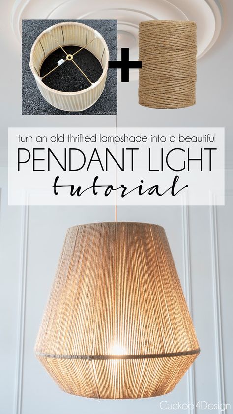 cheap DIY pendant light tutorial using jute yarn Luminaria Diy, Jute Yarn, Diy Luminaire, Diy Pendant Light, Diy Light Fixtures, Diy Lampe, Diy Shades, Cabinets Diy, Diy Chandelier