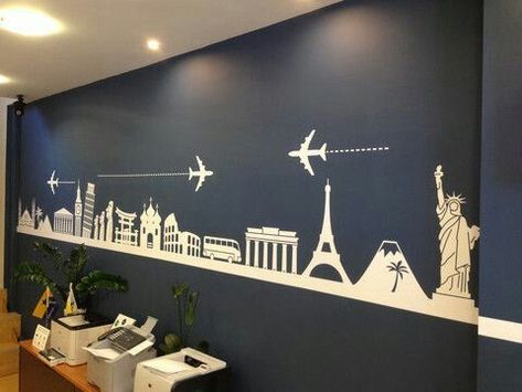 Agency Office, Travel Room, Office Wall Design, Aviation Decor, Office Wallpaper, Travel Wallpaper, Travel Office, Travel Wall, Rental Company