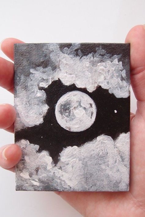 Full Moon Art, Art Mini Toile, Mini Toile, Night Sky Painting, Cute Canvas Paintings, Moon Painting, Sky Painting, Small Canvas Art, Simple Acrylic Paintings