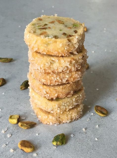 Pistachio Shortbread Cookies | Lion's Bread Pistachio Wedding, Pistachio Shortbread Cookies, Almond Icing, Pistachio Shortbread, Roasted Pistachios, Shortbread Cookies Recipe, Seed Cookies, Pistachio Recipes, Brittle Recipes