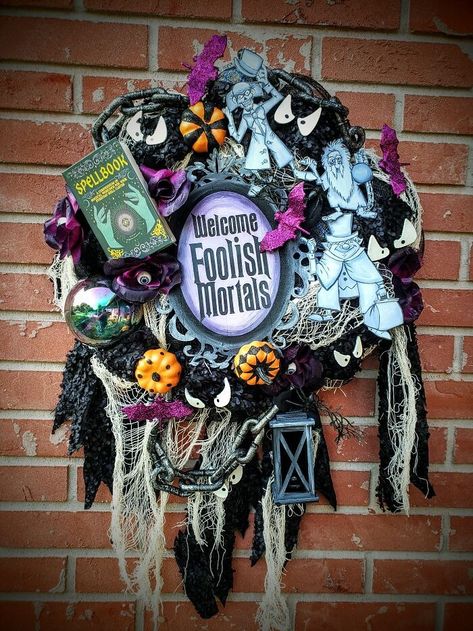 Haunted Mansion Wreath Welcome Foolish Mortals Sign, Haunted Mansion Wreath, Madam Leota, Haunted Mansion Hitchhiking Ghosts, Welcome Foolish Mortals, Handmade Halloween Decorations, Foolish Mortals, Madame Leota, Hitchhiking Ghosts