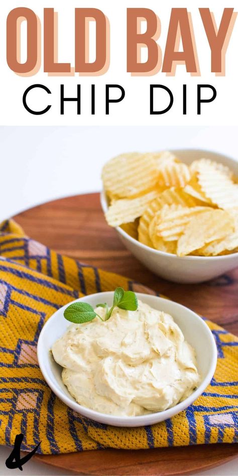 This is my favorite homemade Chip Dip recipe! With cream cheese and Old Bay seasoning, it's creamy and flavorful and great to serve at parties or to make when watching football at home. Old Bay Dip Recipe, Old Bay Appetizers, Everything Seasoning Dip, Ruffle Chip Dip, Best Cold Chip Dips, Old Bay Seasoning Recipes, Old Bay Dip, Recipes With Old Bay Seasoning, Recipes Using Old Bay Seasoning