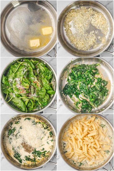 Spinach Feta Pasta Recipe, Food To Make With Spinach, Spinach Cream Pasta Sauce, Spinach Bacon Pasta Recipes, Parmesan Spinach Pasta, Creamy Spinach Alfredo Pasta, Spinach Florentine Pasta, What To Do With Frozen Spinach, Pasta Sauce With Spinach