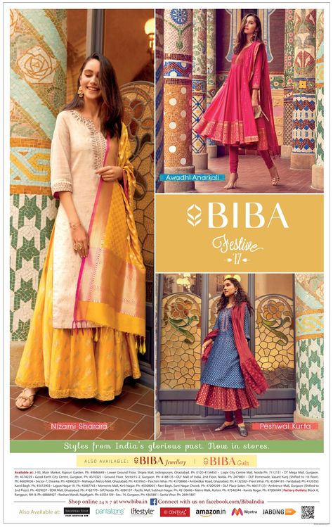 biba-dressing-festive-17-ad-times-of-india-delhi-29-09-2017 Kurti Sale Poster, Biba Kurtis, Stitches Reference, Dress Ads, Biba Fashion, Fashion Sale Banner, Saffron Threads, Push Notification, Indian Women Fashion