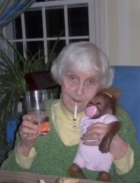 Granny and her Monkey Baby Pfp Icons | #funnypics #pfp #memesdaily #funnypfp #grandmamemes #gangstagrandma Grandma Aesthetic, Funny Old People, Old Person, Funny Profile, Funny Profile Pictures, Funny Reaction Pictures, Old People, Profile Pics, Really Funny Pictures