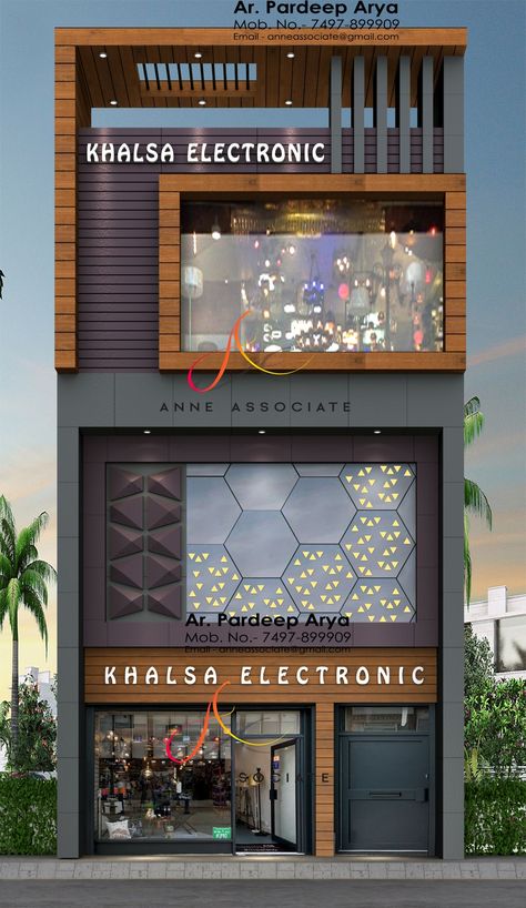 Acp Elevation Design For Showroom, Front Elevation Of Shop, Front Elevation Designs Shops, Comercial Building Exterior Design, Front Elevation Designs Commercial, Front Elevation Commercial Building, Commercial Building Design Exterior, Showroom Front Design, Exterior Commercial Building Design