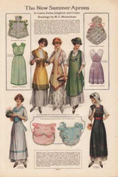 Ladies' home journal, june 1915 - The New Summer Aprons Edwardian Era Fashion, 1910s Fashion, Vintage Papers, Summer Porch, Peplum Tops, Edwardian Dress, 20th Century Fashion, Debbie Harry, Aprons Patterns