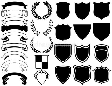 Elements for Logos. Ribbons, Banners, Laurels, and Shields. Mix and Match to cre , #AFFILIATE, #Banners, #Laurels, #Ribbons, #Elements, #Logos #ad Heraldry Design, Shield Vector, Photo Elements, Logo Shapes, Ribbon Banner, Crest Logo, Poster Background Design, School Logo, Own Logo