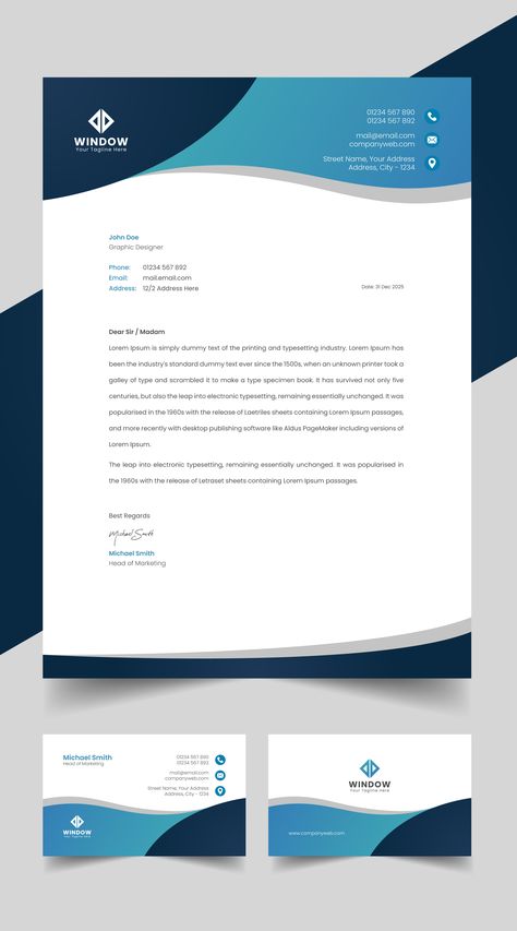 I am a professional graphic designer and your stationery will be specifically designed according to your business and your concept to meet your needs and stand out from the others. Letter Head Design Ideas, Business Card And Letterhead Design, Header And Footer Design Word, Letter Head Design Idea, Professional Letter Head Design, Header And Footer Design, Letter Heads Design Creative, Letterhead Design Branding, Letterhead Design Creative